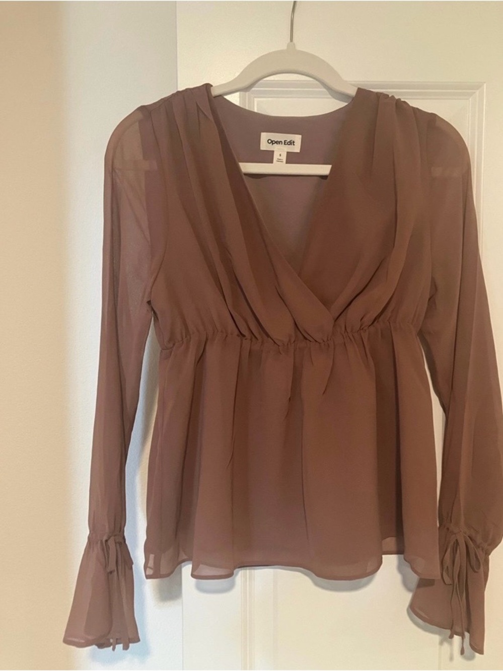 Open Edit Women's Dusty Mauve V-Neck Long-Sleeve Blouse